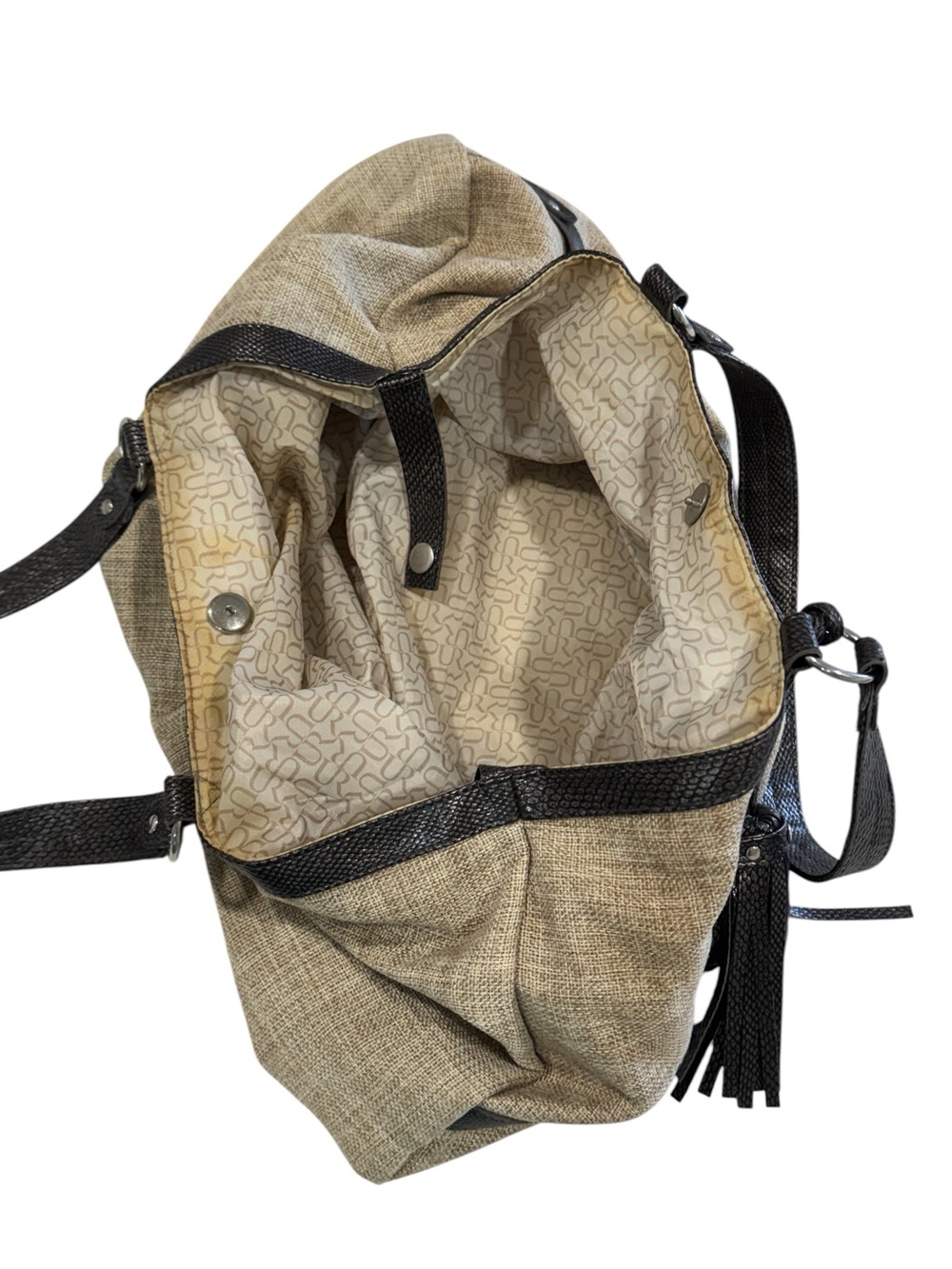 Usher Soft Burlap Textured Vegan Leather Straps Accents Hobo Bag Purse - Picture 9 of 13